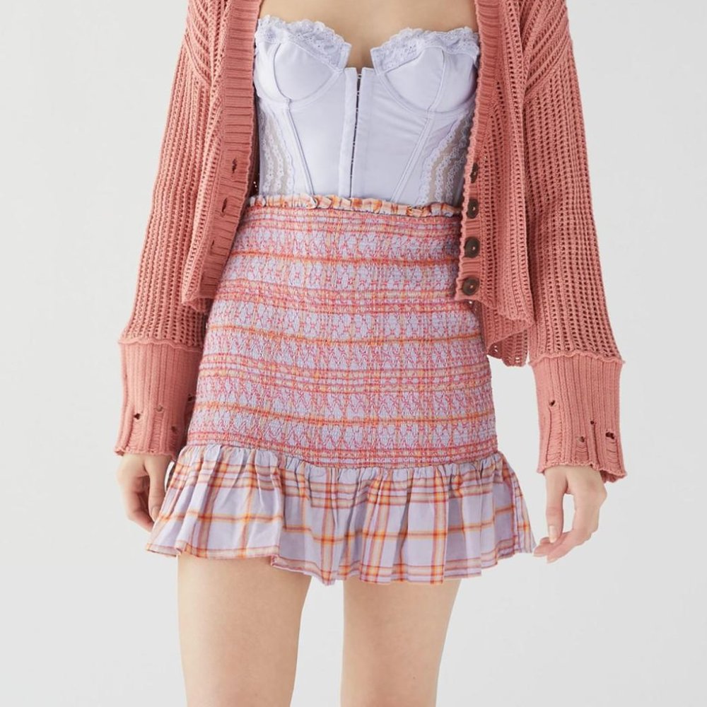 Urban Outfitters Rosemary Smocked Plaid Mini Skirt